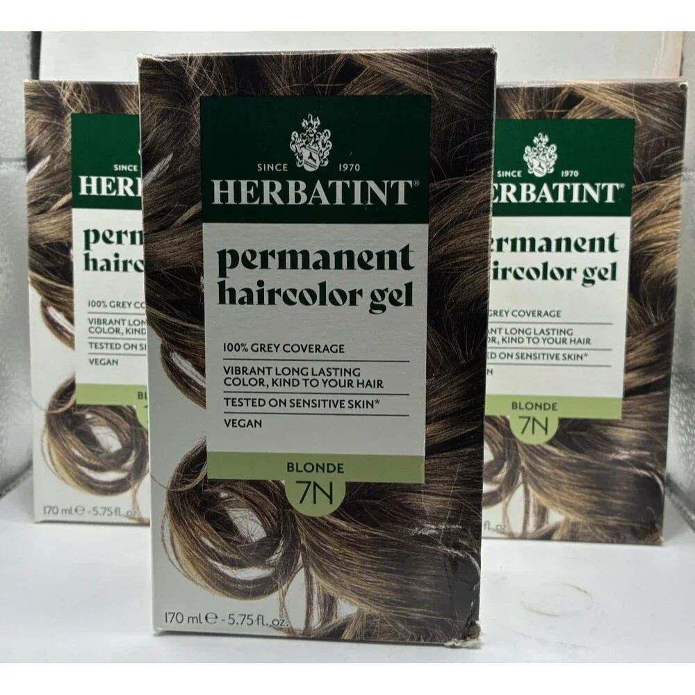 3 Pack Herbatint Permanent Hair Color Gel - 7N Blonde Vegan Organic Hair Dye
